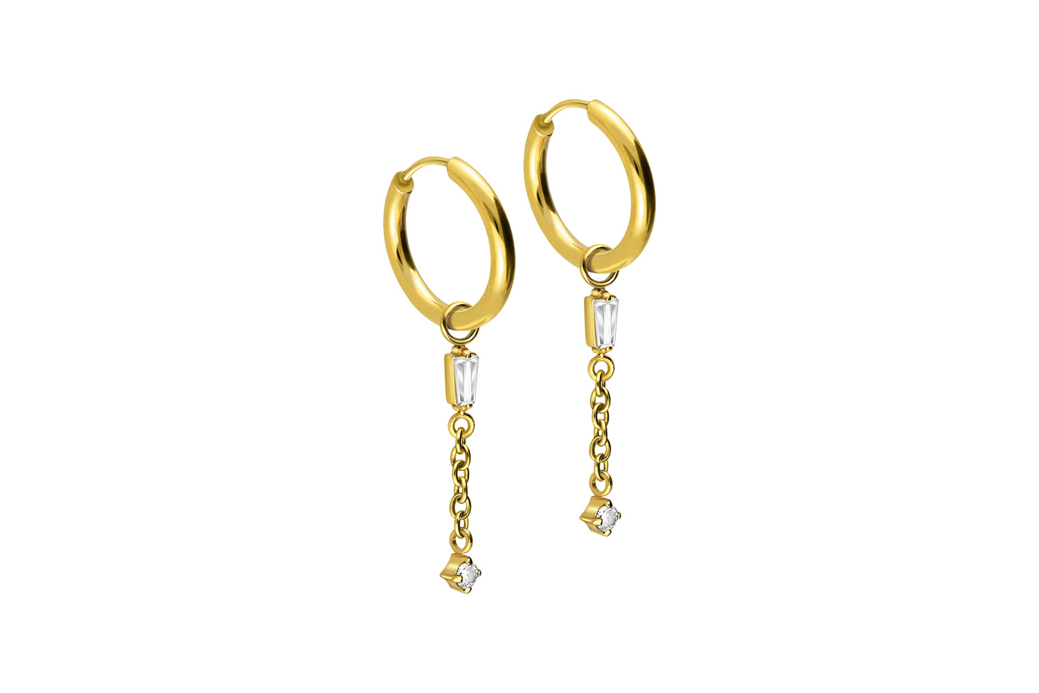 Chirurgenstahl Ohrclicker Creolen 2 KRISTALLE + KETTE von Piercingline